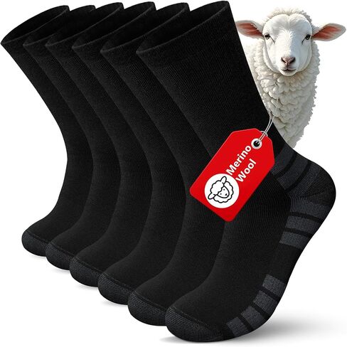 Merino Wool Hiking Crew Socks Thermal Warm Winter Boot Sock For Men & Women, Cushioned Anti-Blister - 3 Pairs in Saudi Arabia