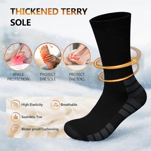 Merino Wool Hiking Crew Socks Thermal Warm Winter Boot Sock For Men & Women, Cushioned Anti-Blister - 3 Pairs in Saudi Arabia
