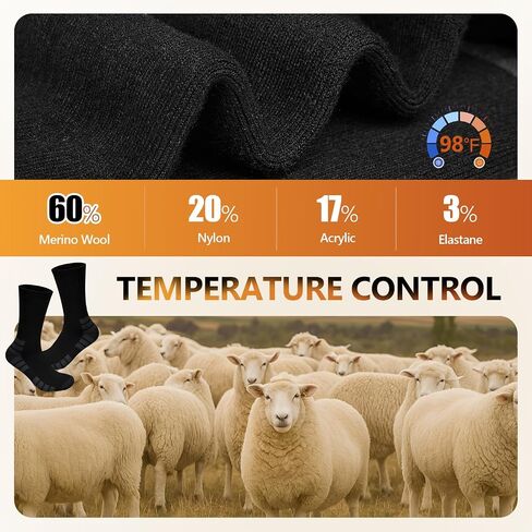 Merino Wool Hiking Crew Socks Thermal Warm Winter Boot Sock For Men & Women, Cushioned Anti-Blister - 3 Pairs in Saudi Arabia