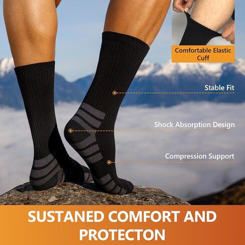 Merino Wool Hiking Crew Socks Thermal Warm Winter Boot Sock For Men & Women, Cushioned Anti-Blister - 3 Pairs in Saudi Arabia