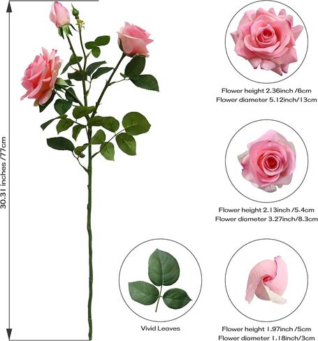 Pink Roses Artificial Flowers Indoor,Realistic Fake Flowers 5 Bouquets for Living Room Decor,Real Touch Fake Plants for Bathroom Home Kitchen Office Wedding Arch Centerpiece Table Bridal Shower Decor in Saudi Arabia