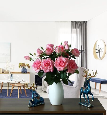 Pink Roses Artificial Flowers Indoor,Realistic Fake Flowers 5 Bouquets for Living Room Decor,Real Touch Fake Plants for Bathroom Home Kitchen Office Wedding Arch Centerpiece Table Bridal Shower Decor in Saudi Arabia