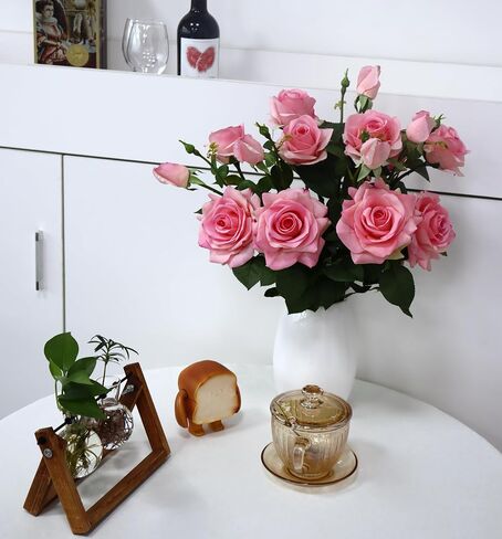 Pink Roses Artificial Flowers Indoor,Realistic Fake Flowers 5 Bouquets for Living Room Decor,Real Touch Fake Plants for Bathroom Home Kitchen Office Wedding Arch Centerpiece Table Bridal Shower Decor in Saudi Arabia