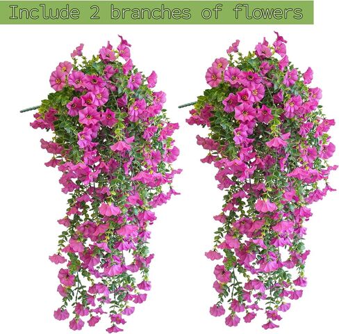 زهور معلقة اصطناعية للهواء الطلق ، 2 PCS UV مقاومة للزهور الاصطناعية في الهواء الطلق ، زهور فو غير صاخبة للمزارعين في الهواء الطلق لشرفة الشرفة ديكور حديقة الفناء ، الأحمر in Saudi Arabia