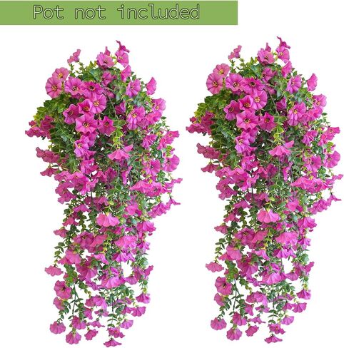 زهور معلقة اصطناعية للهواء الطلق ، 2 PCS UV مقاومة للزهور الاصطناعية في الهواء الطلق ، زهور فو غير صاخبة للمزارعين في الهواء الطلق لشرفة الشرفة ديكور حديقة الفناء ، الأحمر in Saudi Arabia