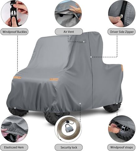 Waterproof UTV Cover Compatible with Kawasaki Mule, 6 Layers All Weather Cover with Air Vents, Door Zipper and Windproof Buckles and Bands for Rain Snow Dust Protection in Saudi Arabia