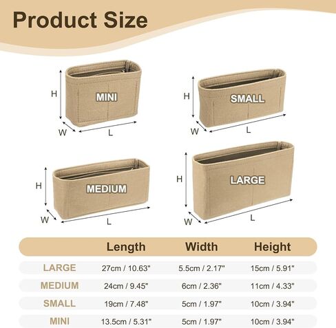 uxcell Purse Organizer Insert, Felt Portable Handbag Shaper Multiple Compartments Liner Pouch for Handbag Purse Tote Bag, 5.3" x 2" x 4", Beige in Saudi Arabia