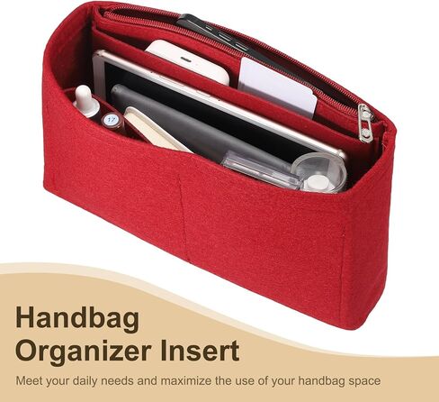 uxcell Purse Organizer Insert, Felt Portable Handbag Shaper Multiple Compartments Liner Pouch for Handbag Purse Tote Bag, 5.3" x 2" x 4", Beige in Saudi Arabia