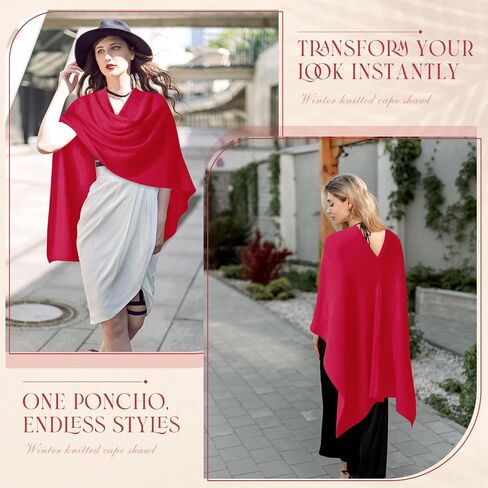 Hercicy Women Ponchos Sweater Solid Knit Versatile Lightweight Shawl Wrap Scarf Cape Poncho Accessories for Women in Saudi Arabia