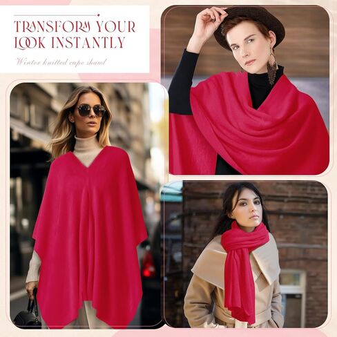 Hercicy Women Ponchos Sweater Solid Knit Versatile Lightweight Shawl Wrap Scarf Cape Poncho Accessories for Women in Saudi Arabia
