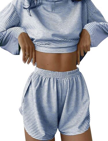 Kistore Womens 2 قطعة Pajama مجموعات طويلة الأكمام والقصيرة سراويل Sleepwear PJS Lounge مطابقة المجموعات القصيرة in Kuwait