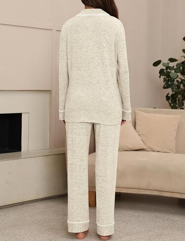 HNG Pajamas For Women Set 2 Piece Pjs Set Long Sleeve Button Up Lounge Set Sleep Wear With Pockets in Saudi Arabia
