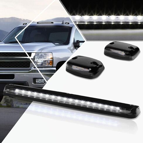 PM PERFORMOTOR 3Pcs White LED Cab Top Roof Running Lights Marker Lights Compatible with 07-13 Silverado Sierra,Black Housing/Clear Lens in Saudi Arabia