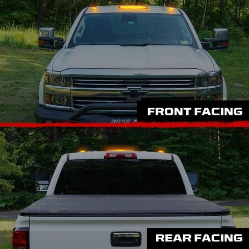 RECON - Fits 15-19 Sierra & Silverado 2500/3500 3-Piece Cab Roof Light Set 2-Way Front & Rear Facing Ultra Bright White/Amber LED Cab Roof Lights Smoked/Clear Lens (WHITE LED, CLEAR LENS) in Saudi Arabia