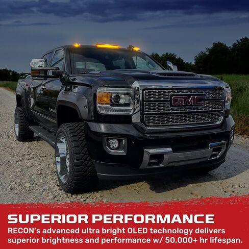 RECON - Fits 15-19 Sierra & Silverado 2500/3500 3-Piece Cab Roof Light Set 2-Way Front & Rear Facing Ultra Bright White/Amber LED Cab Roof Lights Smoked/Clear Lens (WHITE LED, CLEAR LENS) in Saudi Arabia