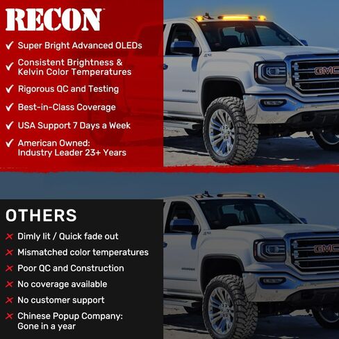 RECON - Fits 15-19 Sierra & Silverado 2500/3500 3-Piece Cab Roof Light Set 2-Way Front & Rear Facing Ultra Bright White/Amber LED Cab Roof Lights Smoked/Clear Lens (WHITE LED, CLEAR LENS) in Saudi Arabia