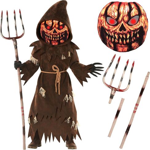 Morph Scary Pumpkin Costume With Pitchfork and Mask, Scary Halloween Costumes For Kids Pumpkin Costume Kids Reaper Costumes in Saudi Arabia