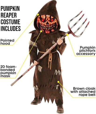 Morph Scary Pumpkin Costume With Pitchfork and Mask, Scary Halloween Costumes For Kids Pumpkin Costume Kids Reaper Costumes in Saudi Arabia