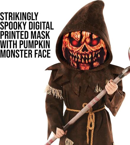 Morph Scary Pumpkin Costume With Pitchfork and Mask, Scary Halloween Costumes For Kids Pumpkin Costume Kids Reaper Costumes in Saudi Arabia