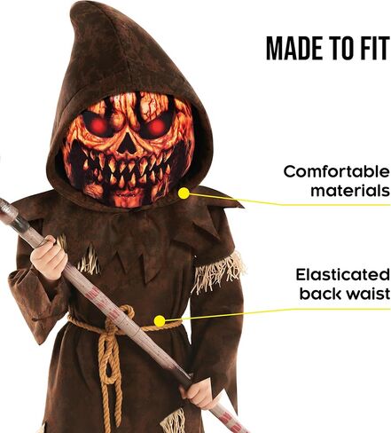 Morph Scary Pumpkin Costume With Pitchfork and Mask, Scary Halloween Costumes For Kids Pumpkin Costume Kids Reaper Costumes in Saudi Arabia