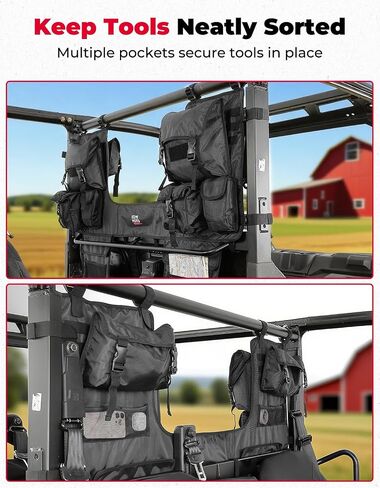 حقيبة تخزين Kemimoto UTV متوافقة مع Polaris Ranger XP 1000 Crew/Can-AM Defender Max/CFMoto Uforce 1000 XL ، 1680D Oxford Canvas STORAGE STORAGE STORAGINGE REAT FOR HUNTING ، أدوات المزرعة (8 جيوب) in Saudi Arabia