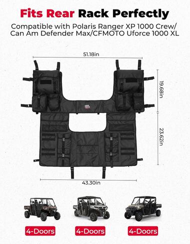 حقيبة تخزين Kemimoto UTV متوافقة مع Polaris Ranger XP 1000 Crew/Can-AM Defender Max/CFMoto Uforce 1000 XL ، 1680D Oxford Canvas STORAGE STORAGE STORAGINGE REAT FOR HUNTING ، أدوات المزرعة (8 جيوب) in Saudi Arabia