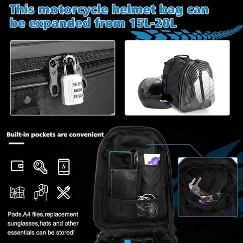 حقيبة ذيل دراجة نارية Sunpie 15L-20L قابلة للتوسيع للدراجات النارية على ظهر حقيبة خوذة ABS HARD SHELL HARD PORTORGERAIN in Kuwait