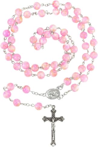 Catholic Rosary Beads for Women, Handmade Imitation Glass Pearl Rosary Necklace With Crucifix Cross, First Communion Gifts, Wall Crosses Christian Gifts in Saudi Arabia