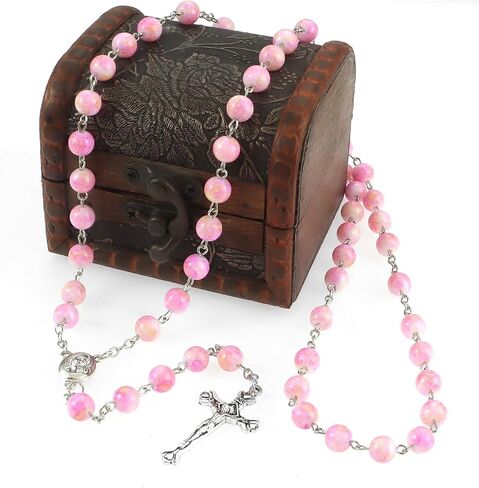 Catholic Rosary Beads for Women, Handmade Imitation Glass Pearl Rosary Necklace With Crucifix Cross, First Communion Gifts, Wall Crosses Christian Gifts in Saudi Arabia
