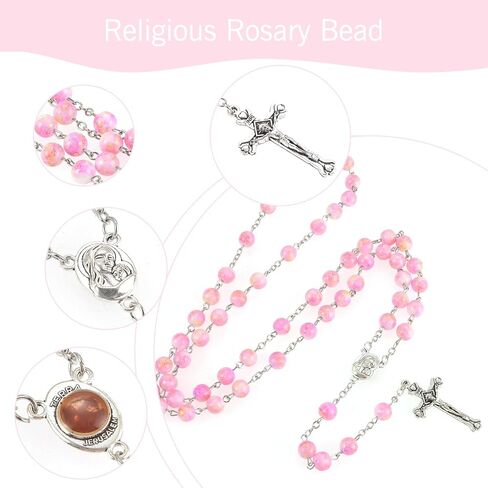 Catholic Rosary Beads for Women, Handmade Imitation Glass Pearl Rosary Necklace With Crucifix Cross, First Communion Gifts, Wall Crosses Christian Gifts in Saudi Arabia
