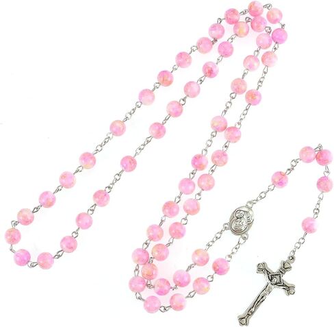Catholic Rosary Beads for Women, Handmade Imitation Glass Pearl Rosary Necklace With Crucifix Cross, First Communion Gifts, Wall Crosses Christian Gifts in Saudi Arabia