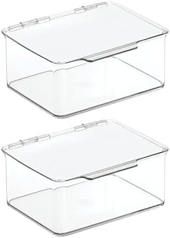 mDesign Plastic Small Stackable Divided Battery Storage Organizer Box with Hinged Lid for AA, AAA, C, D, 9 Volt Sizes, Great Storage for Kitchens, Home Offices, Lumiere Collection, Clear in Saudi Arabia