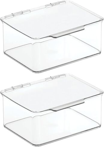 mDesign Plastic Small Stackable Divided Battery Storage Organizer Box with Hinged Lid for AA, AAA, C, D, 9 Volt Sizes, Great Storage for Kitchens, Home Offices, Lumiere Collection, Clear in Saudi Arabia