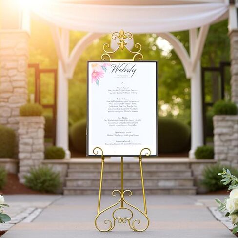 6 "6" G Gold Easel Stand for Sign ، شاشة معدنية كبيرة قابلة للتعديل تقف لعرض صور ملصق زفاف الصور التي تعرض مع دعم السلسلة in Kuwait