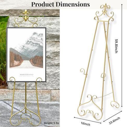 6 "6" G Gold Easel Stand for Sign ، شاشة معدنية كبيرة قابلة للتعديل تقف لعرض صور ملصق زفاف الصور التي تعرض مع دعم السلسلة in Kuwait