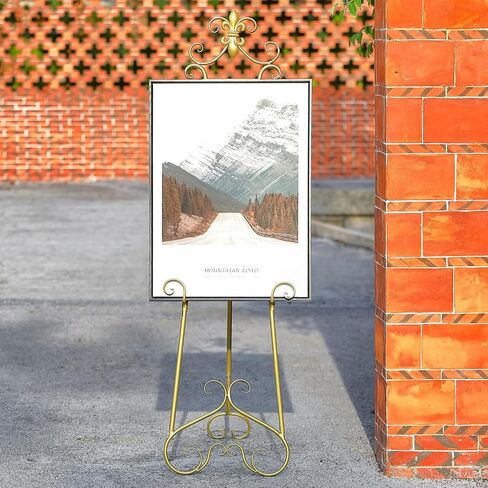 6 "6" G Gold Easel Stand for Sign ، شاشة معدنية كبيرة قابلة للتعديل تقف لعرض صور ملصق زفاف الصور التي تعرض مع دعم السلسلة in Kuwait