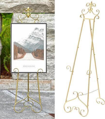 6 "6" G Gold Easel Stand for Sign ، شاشة معدنية كبيرة قابلة للتعديل تقف لعرض صور ملصق زفاف الصور التي تعرض مع دعم السلسلة in Kuwait