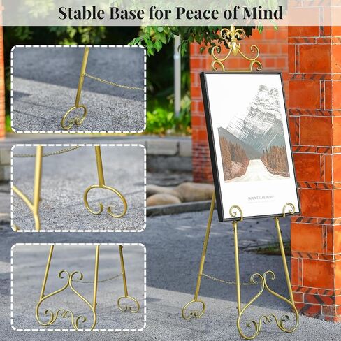6 "6" G Gold Easel Stand for Sign ، شاشة معدنية كبيرة قابلة للتعديل تقف لعرض صور ملصق زفاف الصور التي تعرض مع دعم السلسلة in Kuwait