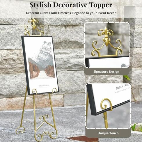 6 "6" G Gold Easel Stand for Sign ، شاشة معدنية كبيرة قابلة للتعديل تقف لعرض صور ملصق زفاف الصور التي تعرض مع دعم السلسلة in Kuwait