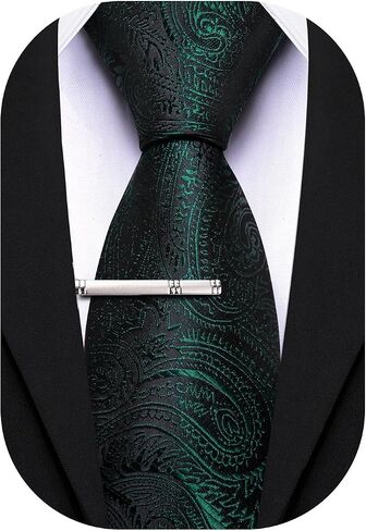 Barry.Wang Paisley Tie for Men Silk Woven Necktie and Tie Clip Set Wedding Party Business Formal in Saudi Arabia