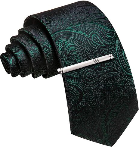 Barry.Wang Paisley Tie for Men Silk Woven Necktie and Tie Clip Set Wedding Party Business Formal in Saudi Arabia