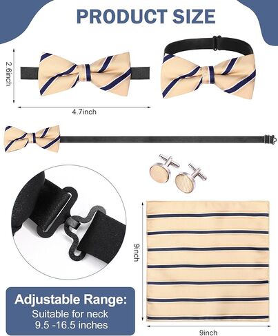 12 Sets Pre-tied Bow Tie and Pocket Wedding Square Cuff Links Sets for Men Groomsmen Classic Formal Tuxedo Bowtie for Party Halloween Christmas Birthday Gifts in Saudi Arabia