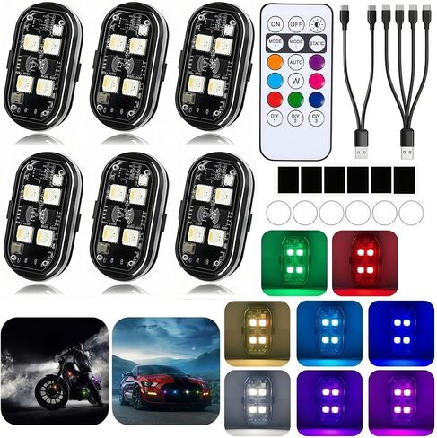 تمت ترقيته 4leds 6pcs أضواء LED اللاسلكية مع التحكم عن بعد ، 8 ألوان الشحنة Charg in Kuwait