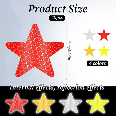 40 Pcs Star Shape Reflective Stickers, High-Visibility Safety Warning Decals Safety Stickers, Waterproof Night Reflector Tape for Helmets, Bicycles, Motorcycles (Orange, Silver, Yellow, Red) in Saudi Arabia