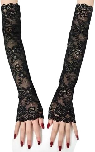 Women's Lace Fingerless Gloves Bridal Elbow Length Long Gloves Opera Evening Wedding Tea Party Prom 1920s Cosplay in Kuwait
