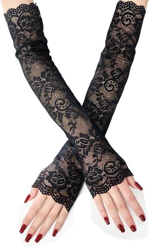 Women's Lace Fingerless Gloves Bridal Elbow Length Long Gloves Opera Evening Wedding Tea Party Prom 1920s Cosplay in Kuwait
