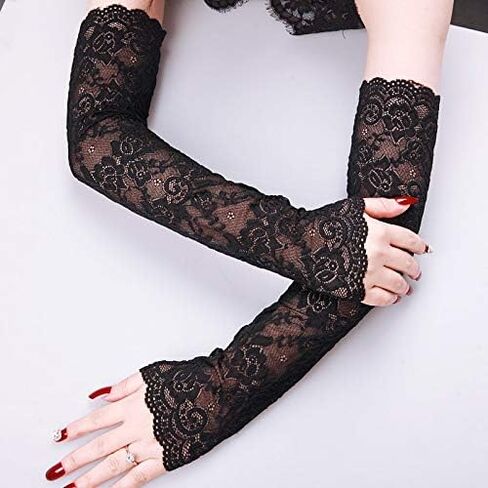 Women's Lace Fingerless Gloves Bridal Elbow Length Long Gloves Opera Evening Wedding Tea Party Prom 1920s Cosplay in Kuwait