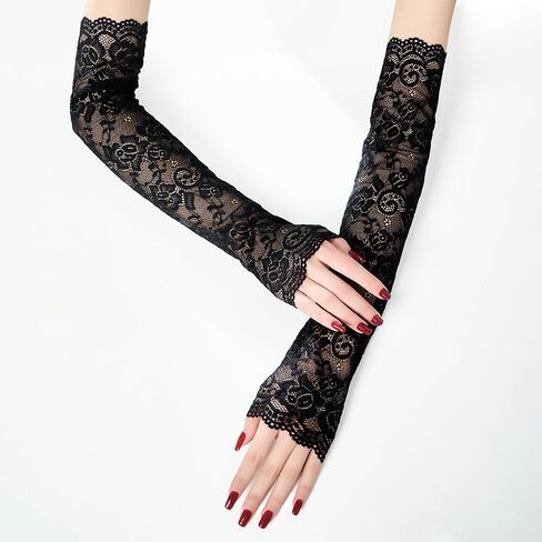 Women's Lace Fingerless Gloves Bridal Elbow Length Long Gloves Opera Evening Wedding Tea Party Prom 1920s Cosplay in Kuwait