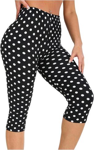 Milumia Women's Polka Dots Capri Leggings High Waist Skinny Leg Cropped Pants in Saudi Arabia