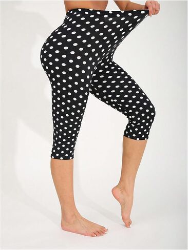 Milumia Women's Polka Dots Capri Leggings High Waist Skinny Leg Cropped Pants in Saudi Arabia